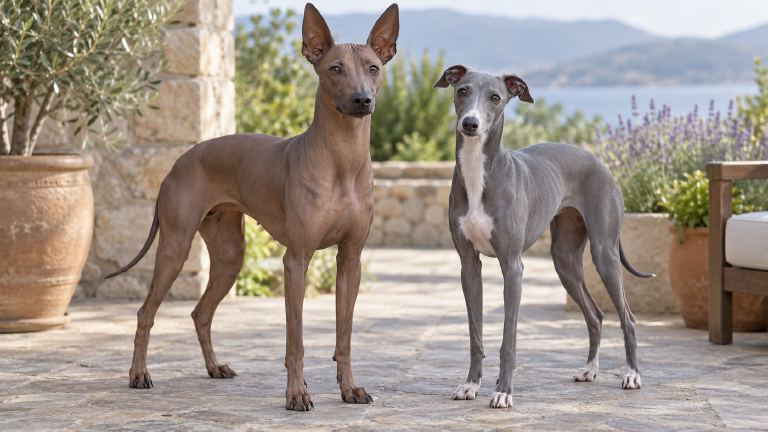 Peruvian Inca Orchid beside an Italian Greyhound