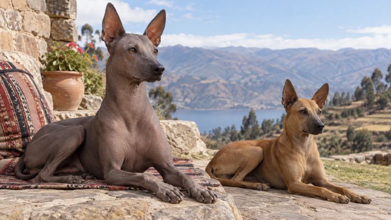 Hairless and coated Peruvian Inca Orchids resting separately